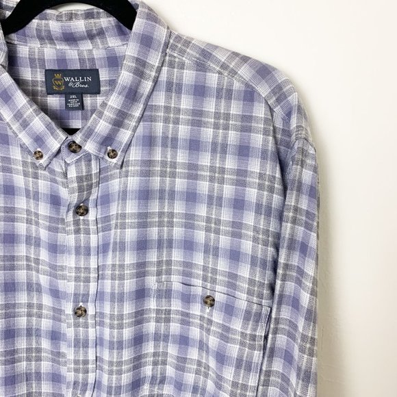 Wallin Bros plaid blue gray long sleeve button up 2XL - Picture 3 of 6